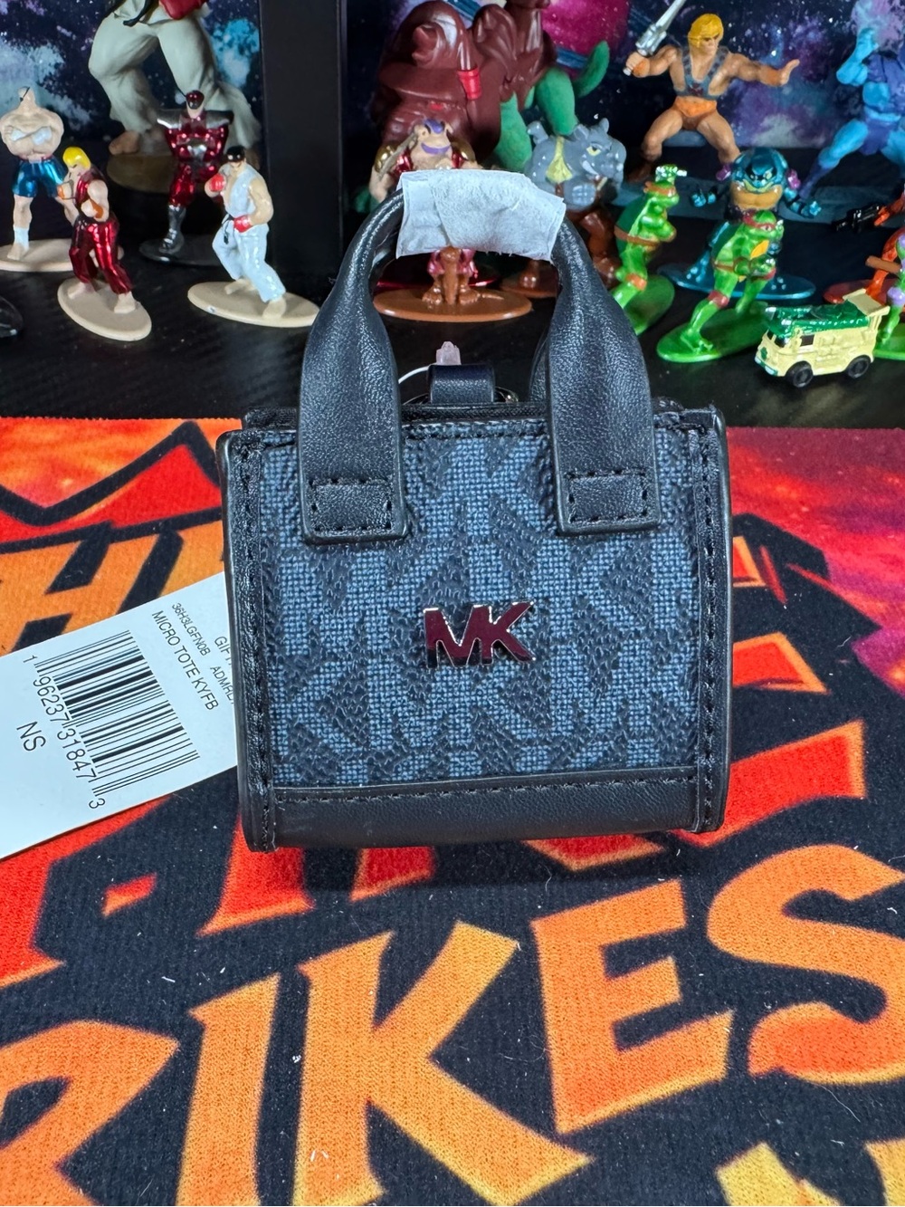 Michael Kors Black & Charcoal MK Logo Mini Tote for Air Pod Pros